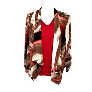 Dress Barn 2 Pc Jacket and Top Set Burnt Orange Brown Cream Size M